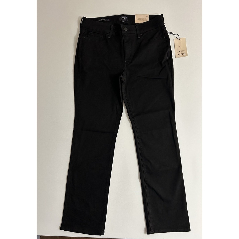 NYDJ‎ Marilyn Straight Jeans Womens 12P Black NWT Lift Tuck Tech Stretch